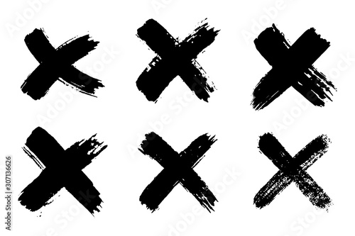 Hand drawn set of cross brush strokes.X black stripes collection. Cross sign graphic symbol. Vector illustration
