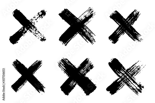 Hand drawn set of cross brush strokes.X black stripes collection. Cross sign graphic symbol. Vector illustration