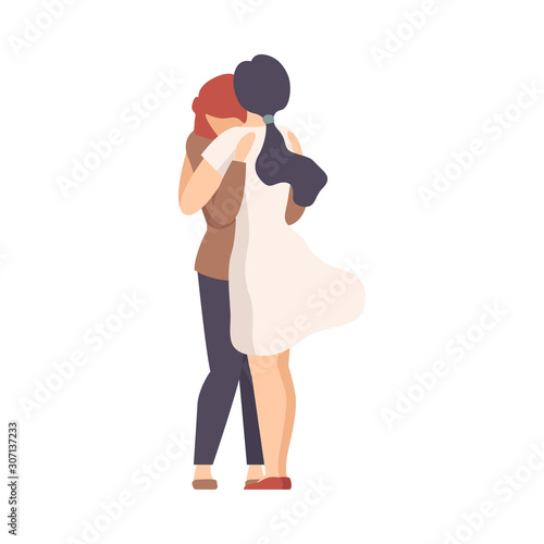 Woman Embracing Crying Female and Soothing Her Vector Illustration