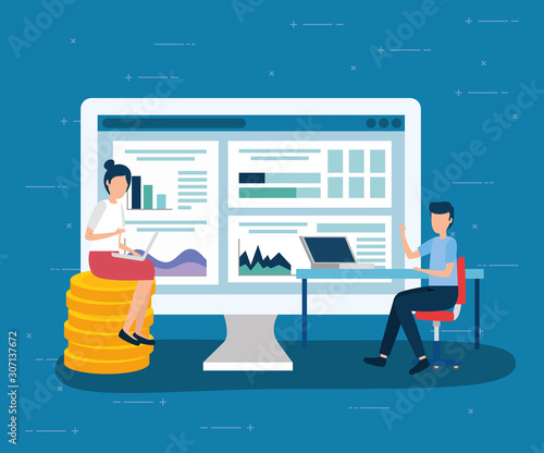 Businesswoman and businessman design, Infographic data information business analytics and visual presentation theme Vector illustration