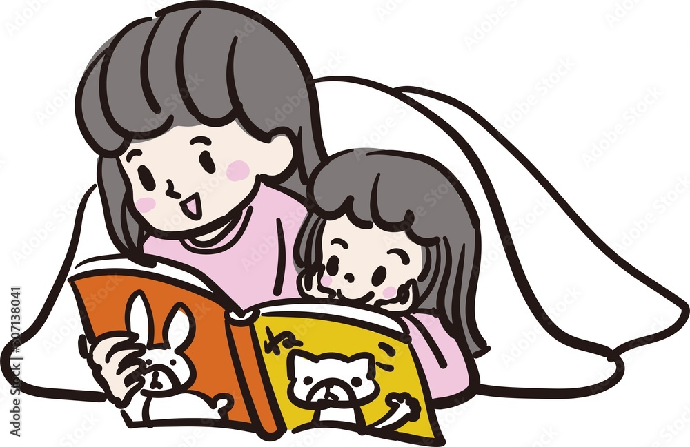 寝る前に絵本の読み聞かせをする親子のイラスト Stock Illustration Adobe Stock 寝る前に絵本の読み聞かせをする親子のイラスト Stock Illustration Adobe Stock