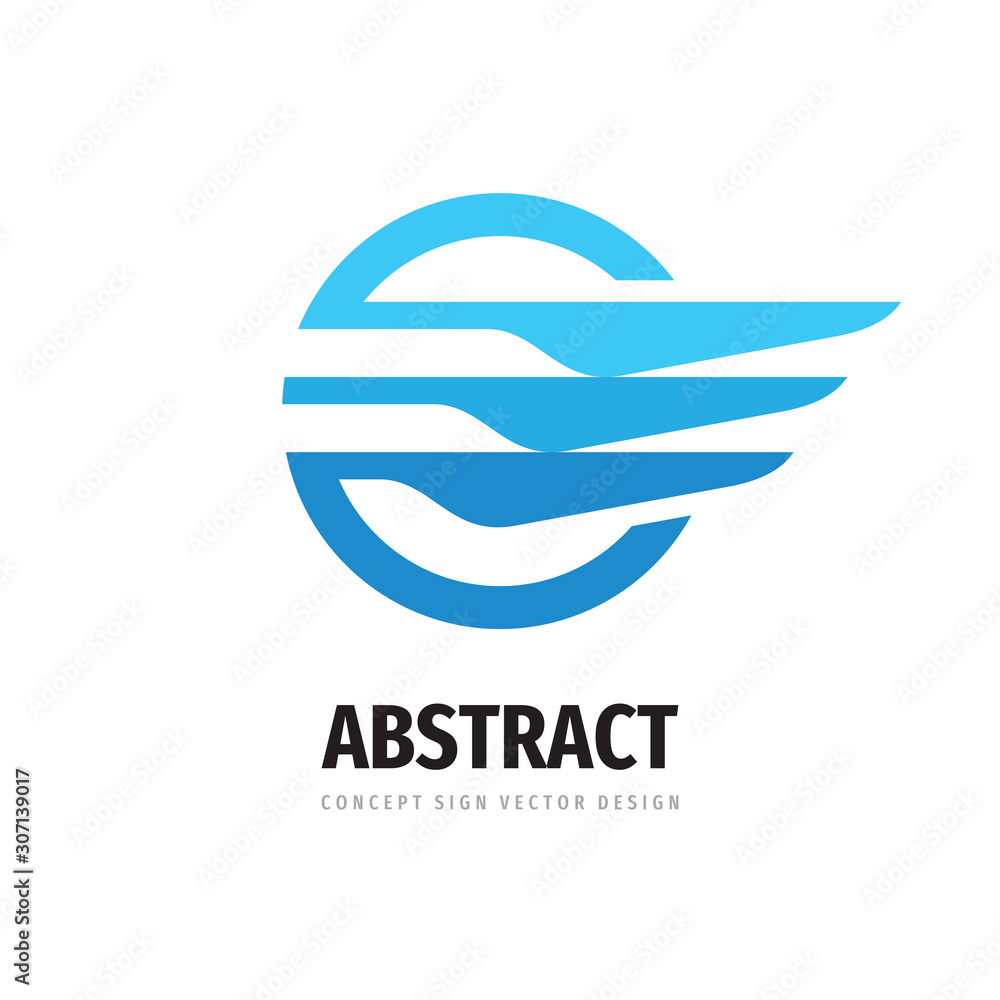 Speed wing - vector logo template concept illustration in blue color. Abstract wing shape in circle creative sign. Transport icon. Graphic design element.