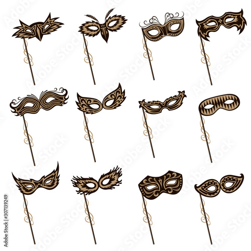 collection of carnival mask images isolated on white background