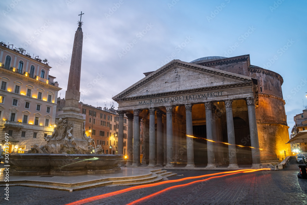 View of Pantheon basilica in centre of Rome in the morning. Italy.