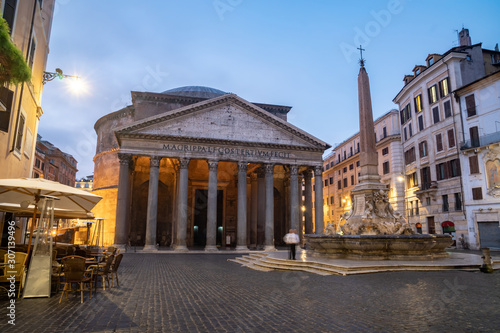 View of Pantheon basilica in centre of Rome in the morning. Italy.