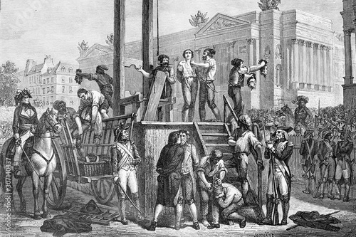 Fényképezés Execution by guillotine of Maximilien Robespierre (born 1758, died 1794), and Louis Antoine de Saint-Just (born 1767, died 1794) French politicians during the French revolution