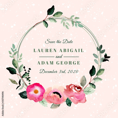 save the date with beautiful floral wreath watercolor