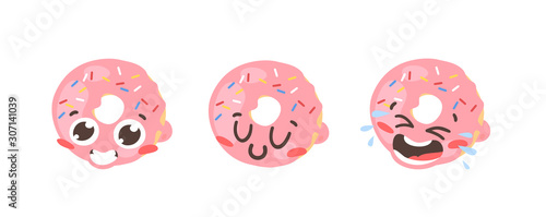 Cartoon drawing set of fast food emoji. Hand drawn emotional meal.Actual Vector illustration american cuisine. Creative ink art work donut
