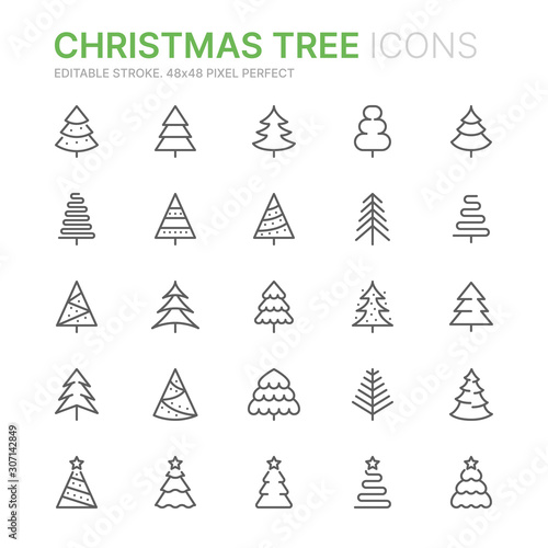 Collection of christmas tree related line icons. 48x48 Pixel Perfect. Editable stroke
