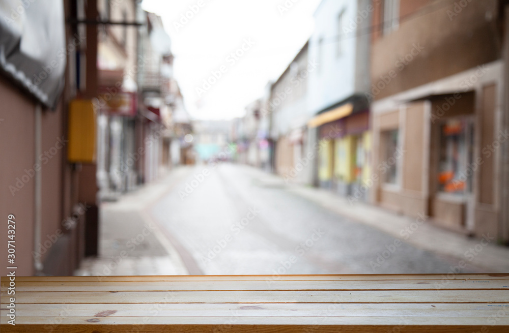 Fototapeta premium blurred cafe restaurant club background with wooden table