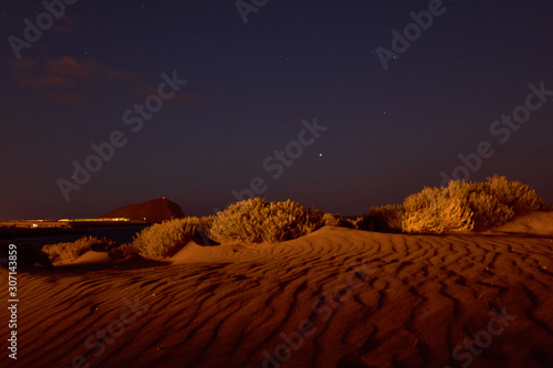 Dunes of El Medano Beach at night in Tenerife  Canary Islands  Spain