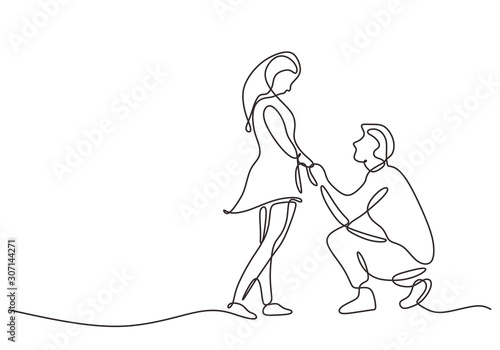 Continuous one line drawing of love marriage marriage symbol. Man giving proposal to woman.