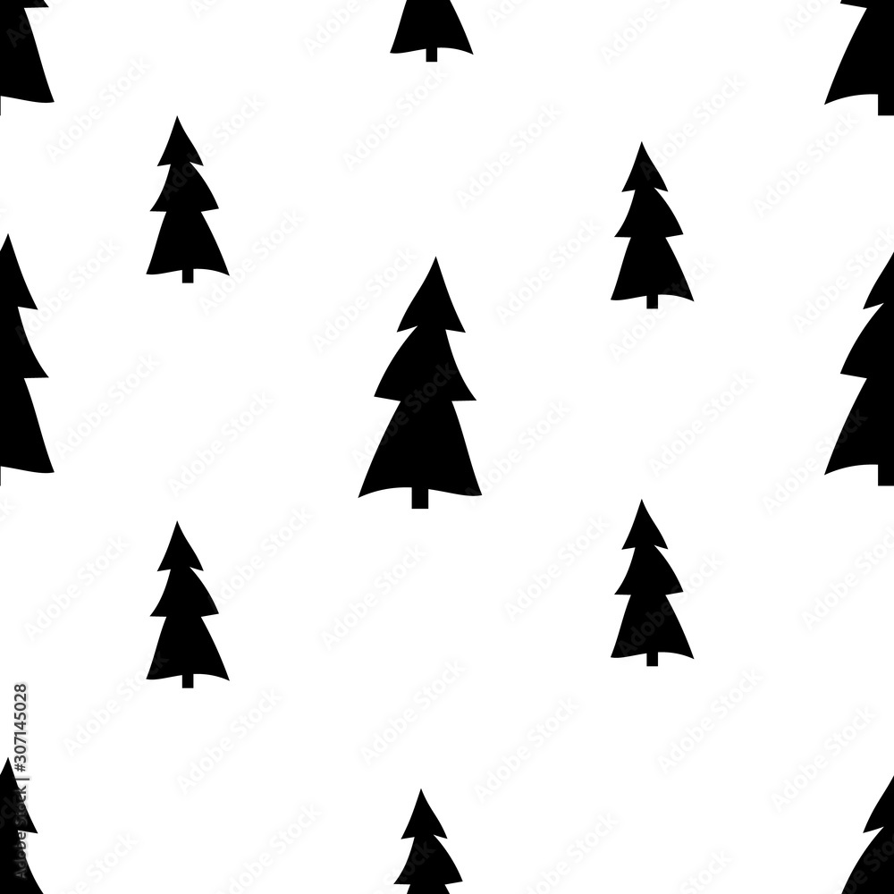 Seamless pattern background of black Christmas trees in a simplified Scandinavian style on a white background Seamless pattern background of black Christmas trees in a simplified Scandinavian style on a white background