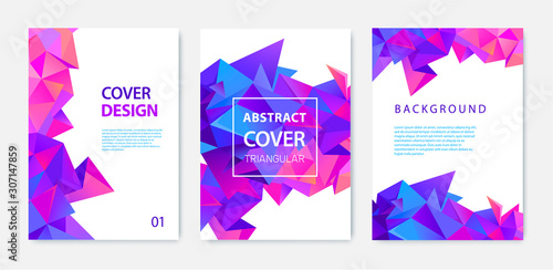 Vector set of triangle polygonal abstract background, facet crystal blue covers, flyers, brochures. Colorful gradient design.