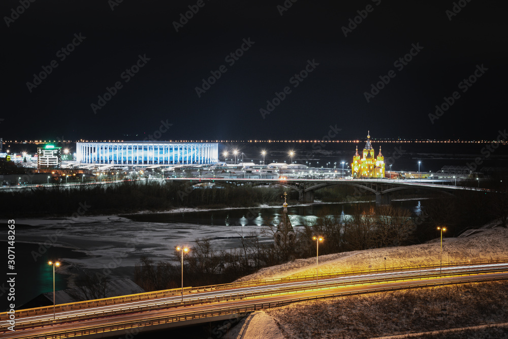 Fototapeta premium Pictures of the night city with bright objects