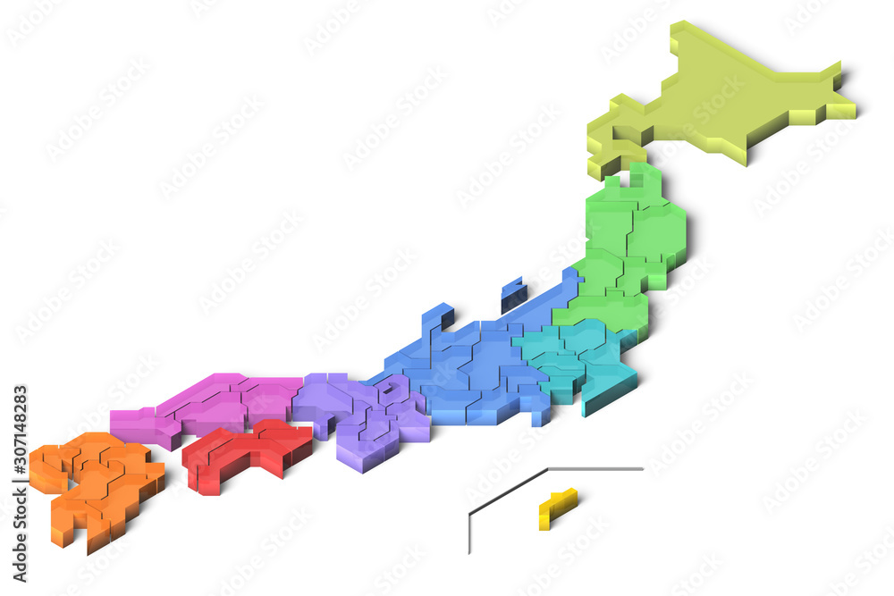 日本地図 地方別 県別 3d 半透明 Ilustracion De Stock Adobe Stock