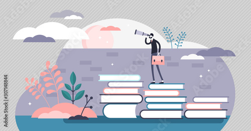 Knowledge vector illustration. Smart wisdom persons in flat tiny concept.