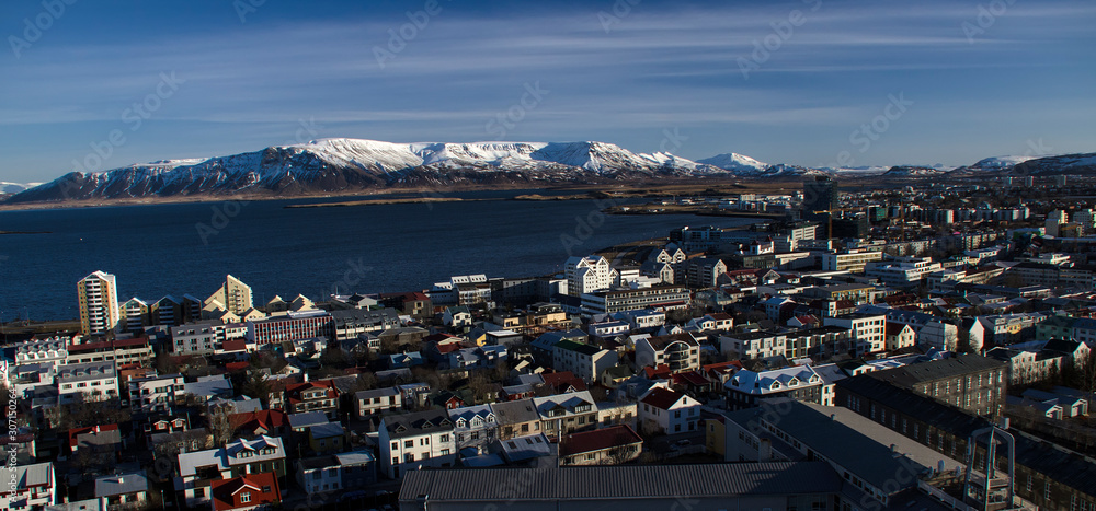 Winter panorama of Reykjavik with colorful houses, Iceland