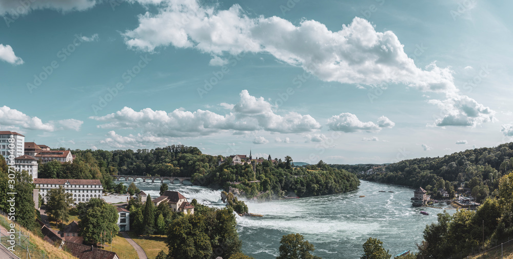 Panoramic view with the Rhine Falls in Neuhausen am Rheinfall
