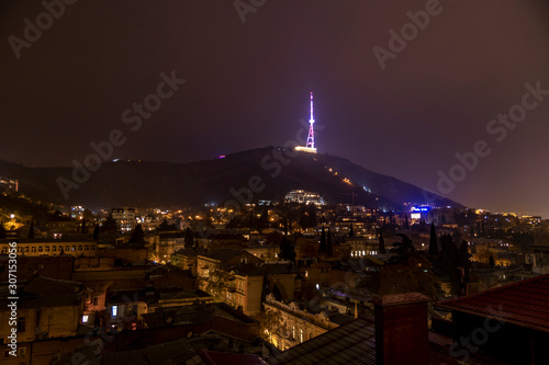 Tbilisi  Georgia A landmark TV tower on top of  Mount Mtatsminda overlooking the town.