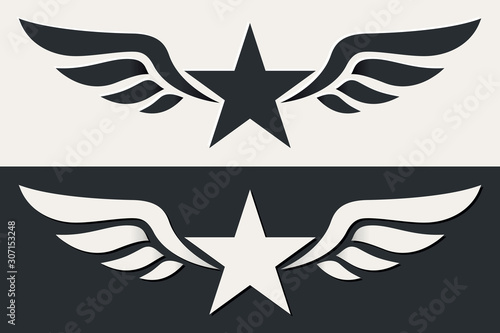 Winged Military Star. Army Chevron. Sign, Icon, Logo and Badge