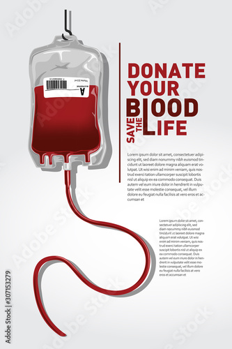 The concept of blood donation with bags, blood and transfusion icons, vector illustration.