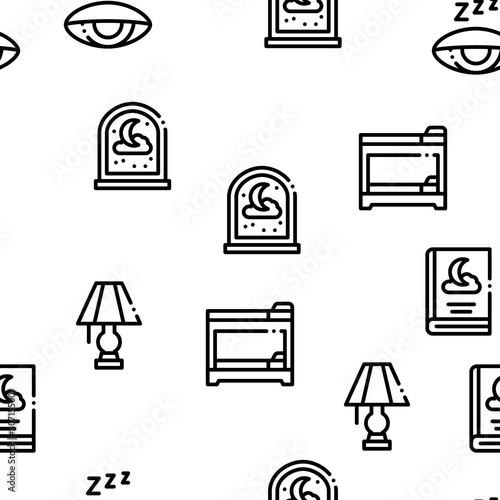 Sleeping Time Devices Seamless Pattern Vector Thin Line. Illustrations