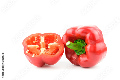 Sliced sweet pepper, bell pepper on white background