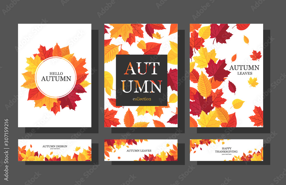 Naklejka premium Botanical map of colorful autumn leaves and seasonal inscription on white