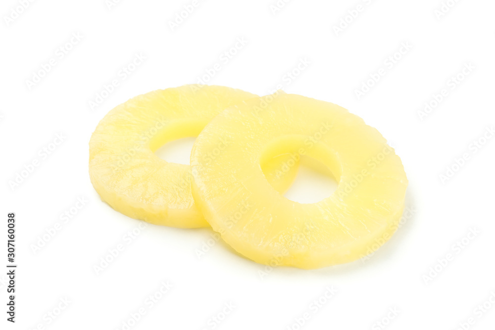 Pineapple rings isolated on white background. Juicy fruit