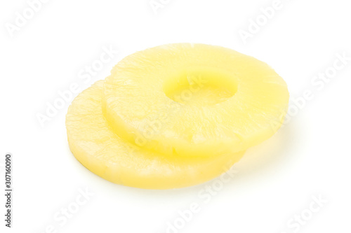 Pineapple rings isolated on white background. Juicy fruit