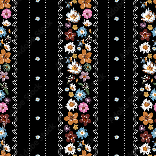 Beautiful vertical stripe Liberty flower with polka dots lace seamless pattern ,Floral meadow background for textile, fabric, covers, wallpapers, print, gift wrap and scrapbook