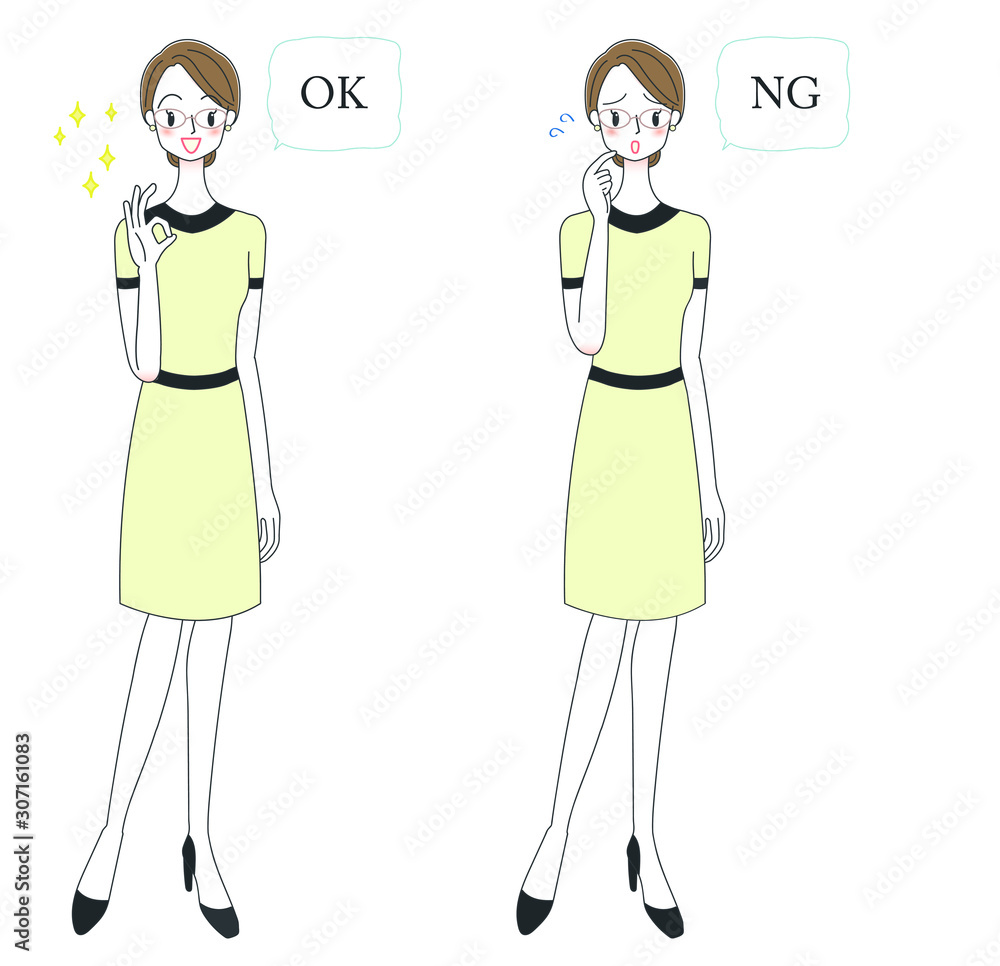 OKサインとNGサインをするエステティシャン OKサインとNGサインをするエステティシャン