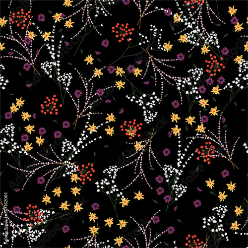Beatiful and trendy of liberty small booming floral and meadow flowers seamless pattern in vector,Dessign for fashion,fabric,wallpaper,wrapping and all prints