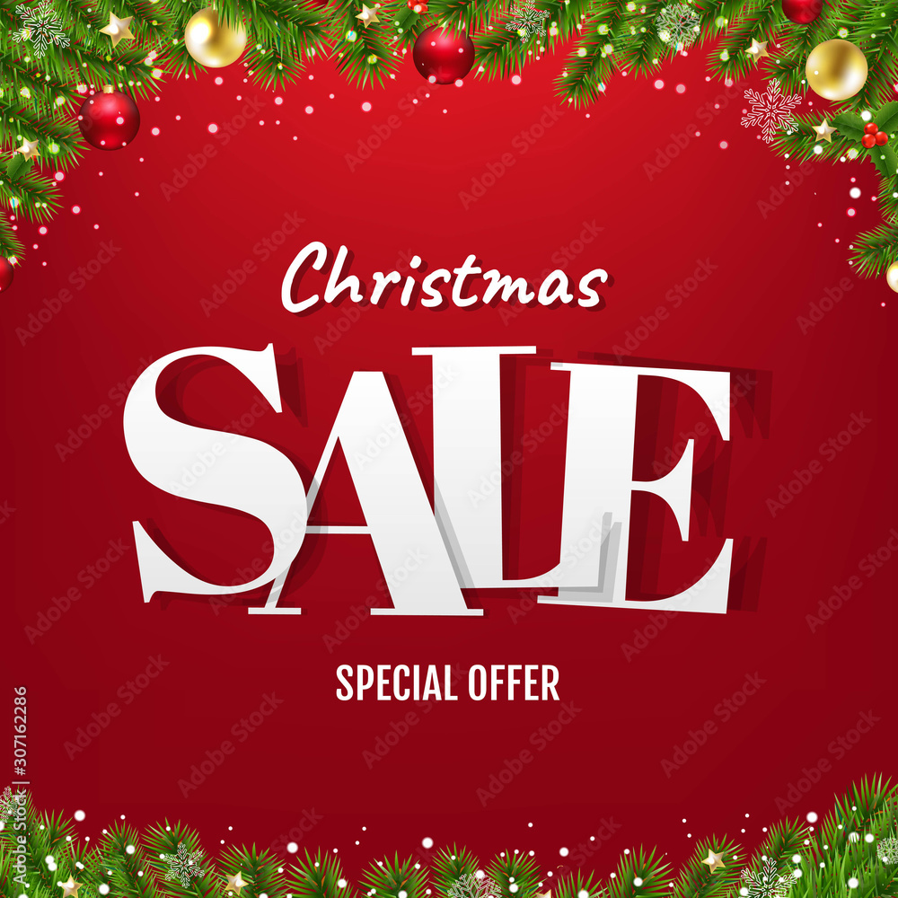Christmas Sale Poster With Christmas Tree