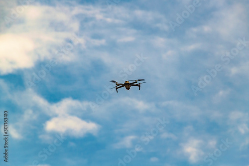 Drone Flying at Clean Blue Sky