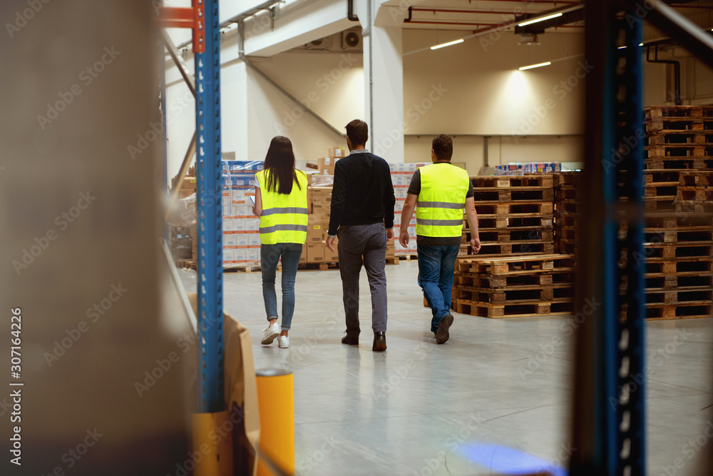 Fototapeta premium Working in warehouse, managers and workers