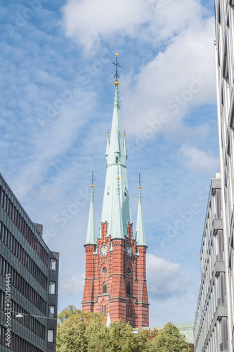 Tower of Church of Saint Clare in Stockholm, Sweden.