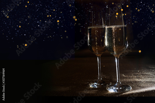 Photography Champagne on abstract night sky