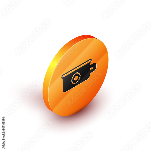 Isometric Baby potty icon isolated on white background. Chamber pot. Orange circle button. Vector Illustration