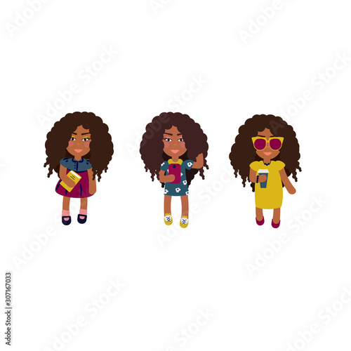 Costumed kids vector cartoon illustration. Children wearing fruit costumes.