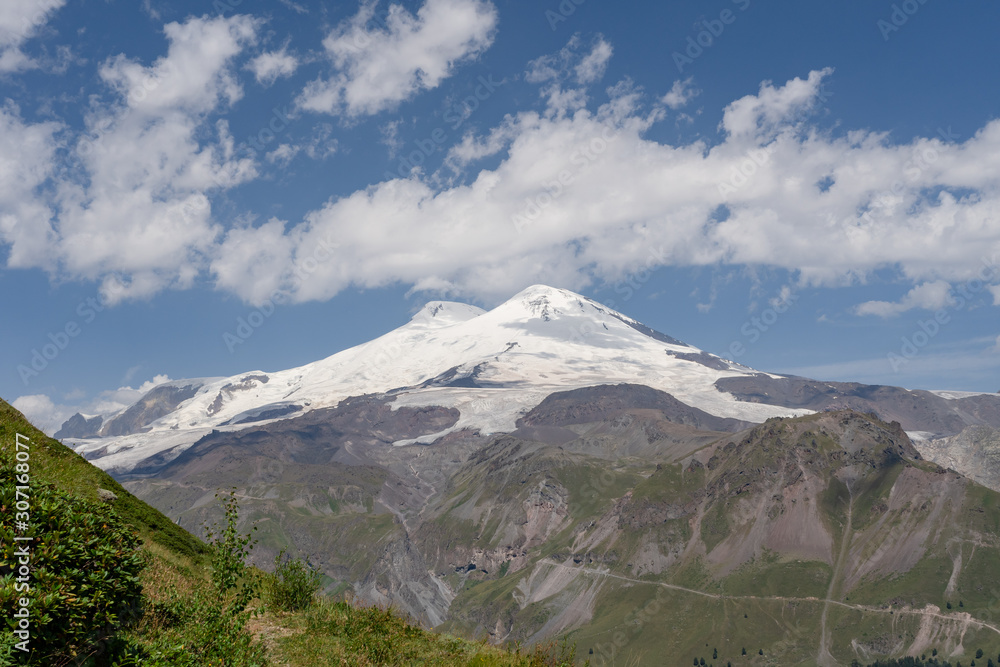 Views of Elbrus in summer, from the mountain Cheget. Russia And The Caucasus.