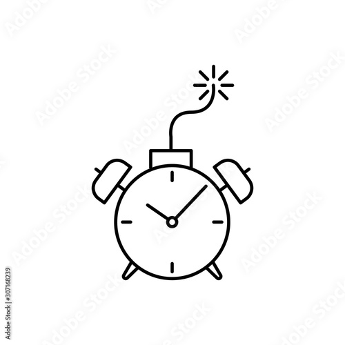 Alarm clock and bomb icon. Concept of deadline. Outline thin line flat illustration. Isolated on white background. 