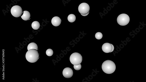 3d rendering of white flying sphere isolated on a black background