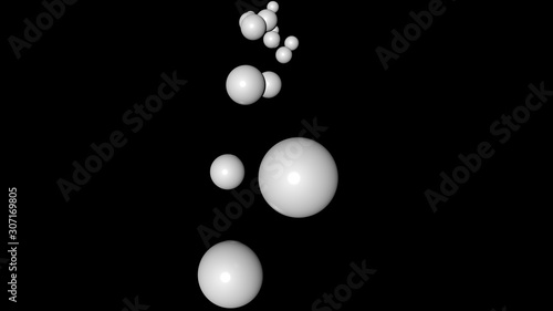 3d rendering of white flying sphere isolated on a black background