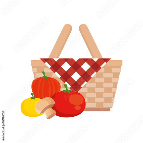 basket wicker picnic with vegetables isolated icon vector illustration design