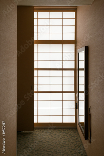 Shoji, traditional Japanese sliding door, window or room divider made of rise paper