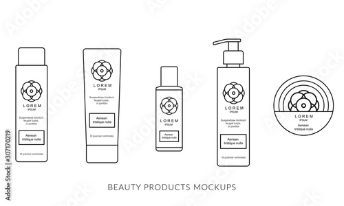 Natural cosmetics and beauty products outline vector icons