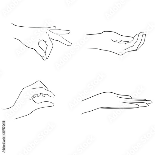 Hands gestures line art style hand drawn illustration.