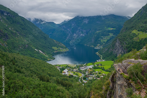 Fototapeta Naklejka Na Ścianę i Meble -  Geiranger fjord, Beautiful Nature Norway. It is a 15-kilometre 9.3 mi long branch off of the Sunnylvsfjorden, which is a branch off of the Storfjorden Great Fjord .